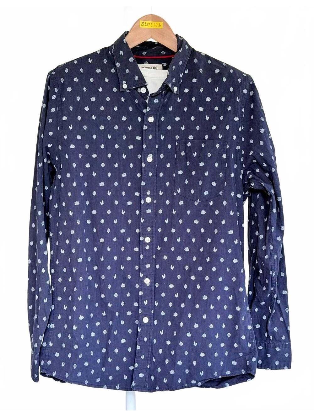 Goodthreads Men's Slim Fit Navy Blue Printed Cotton Shirt, Size M